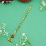 Floral Maang Tikka with Pink-Green Stones & Golden Ball Drops – 1073