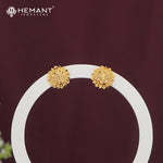 Gold-Finish Round Stud Earrings | Intricate Embossed Design - 1288