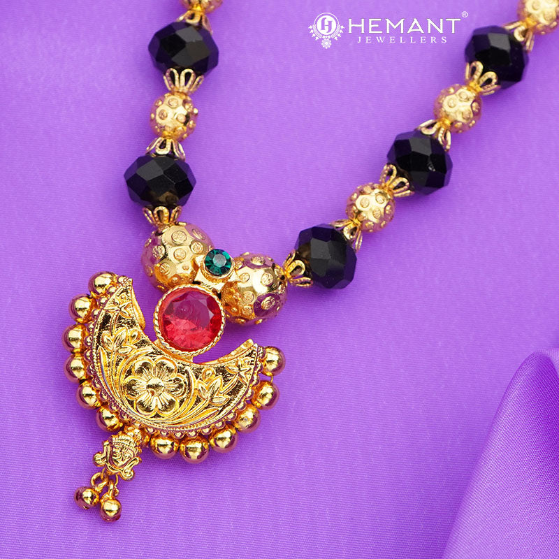 Elegant Black Bead Mangalsutra with Ruby Pendant 151