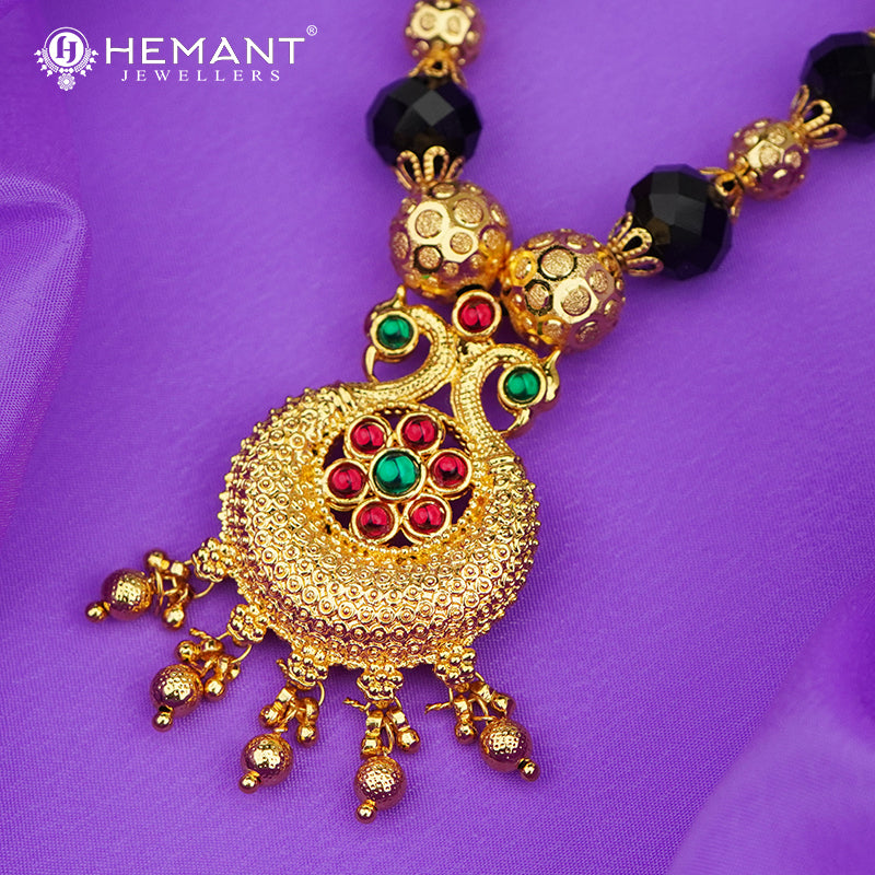 Micro Gold Plated Beaded Peacock Mangalsutra with Designer Pendant – 154