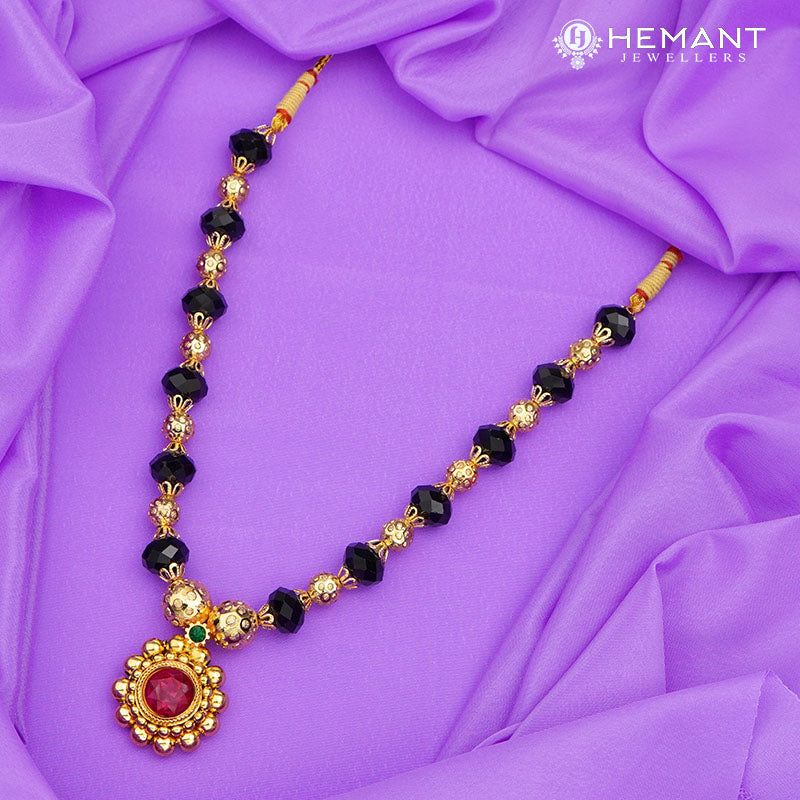 Elegant Black Bead Mangalsutra with Ruby Pendant
