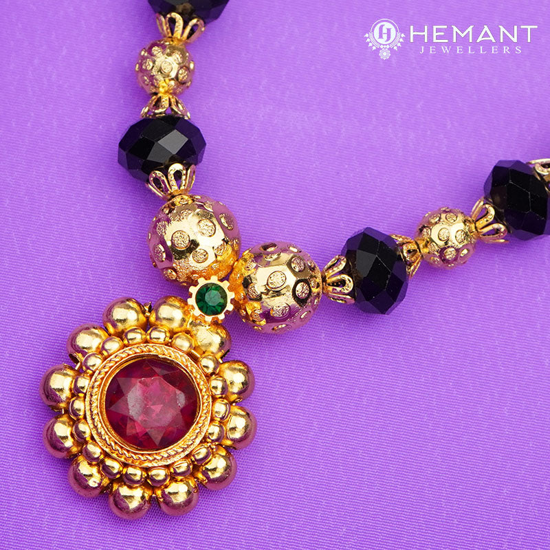 Elegant Black Bead Mangalsutra with Ruby Pendant