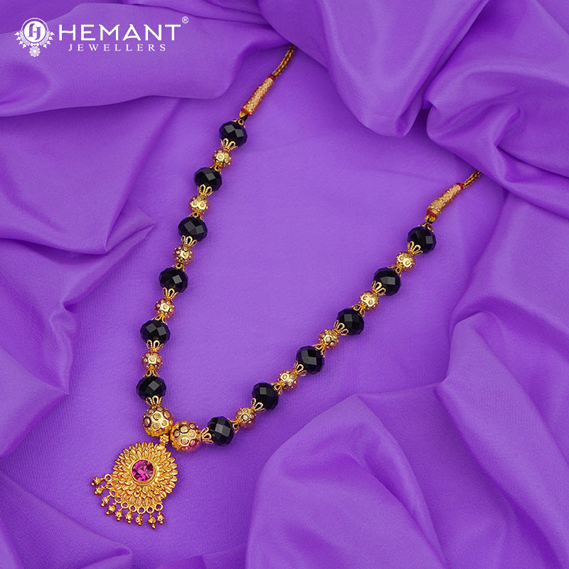 Disco Mala 12 MM Black Surya  | Micro Gold Plated Mangalsutra - 159