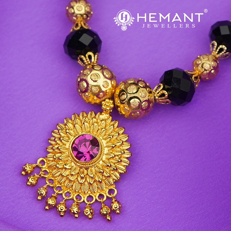 Disco Mala 12 MM Black Surya  | Micro Gold Plated Mangalsutra - 159