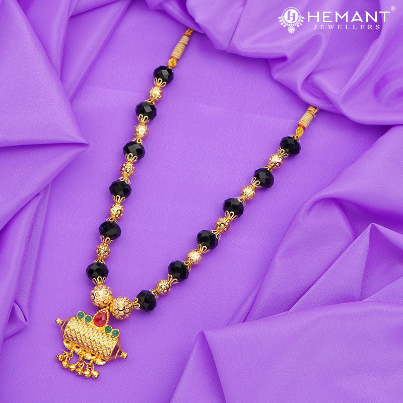 Micro Gold Plated Beaded Taviz Mangalsutra with Designer Pendant โ 160