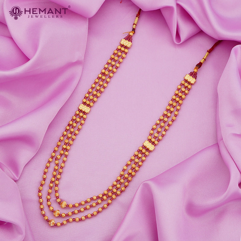 Traditional Maharashtrian Kolhapuri Spot Mala Ruby Color 3 Line - 1687