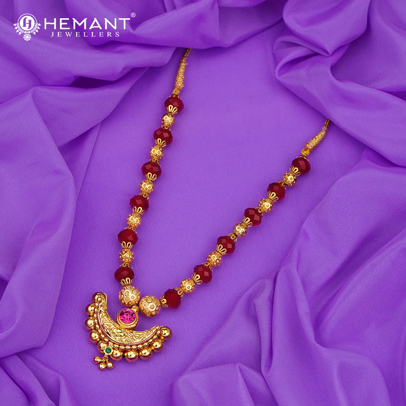 Disco Mala 12 MM Red Chand 10 MM | Micro Gold Plated Mangalsutra - 171