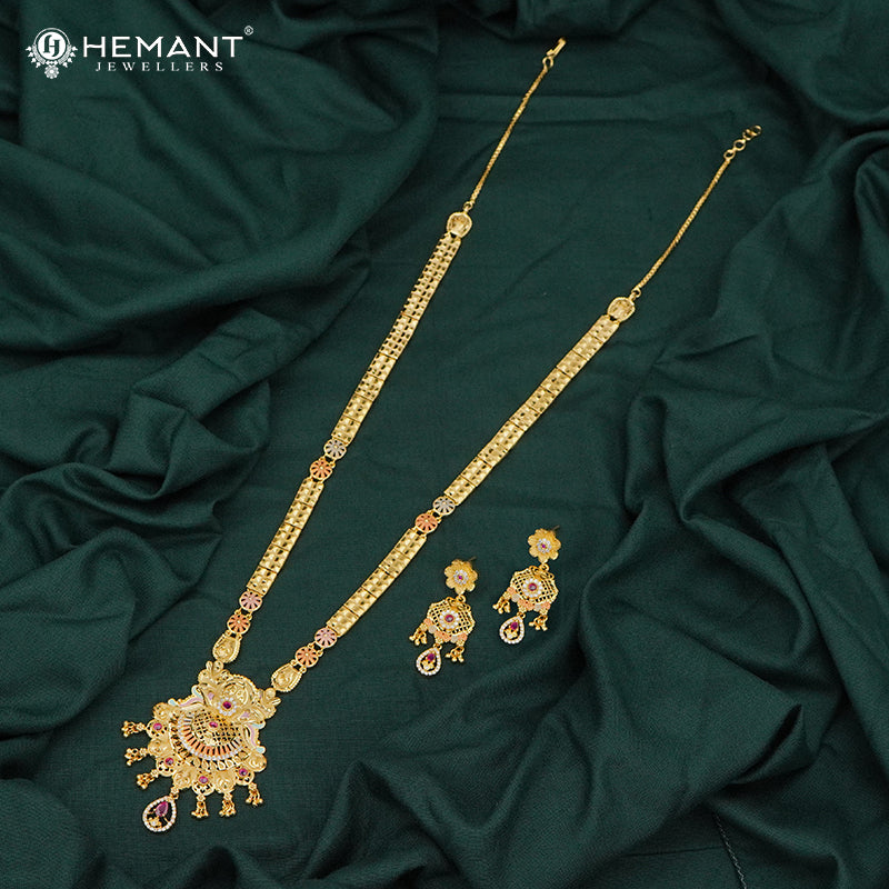 Forming Gold Rajwadi Necklace Set with Earrings and Hand Setting AD stone work – 1844