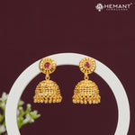 Forming Gold Layered Jhumka Earrings with Red Stone Stud – Traditional Touch 1929