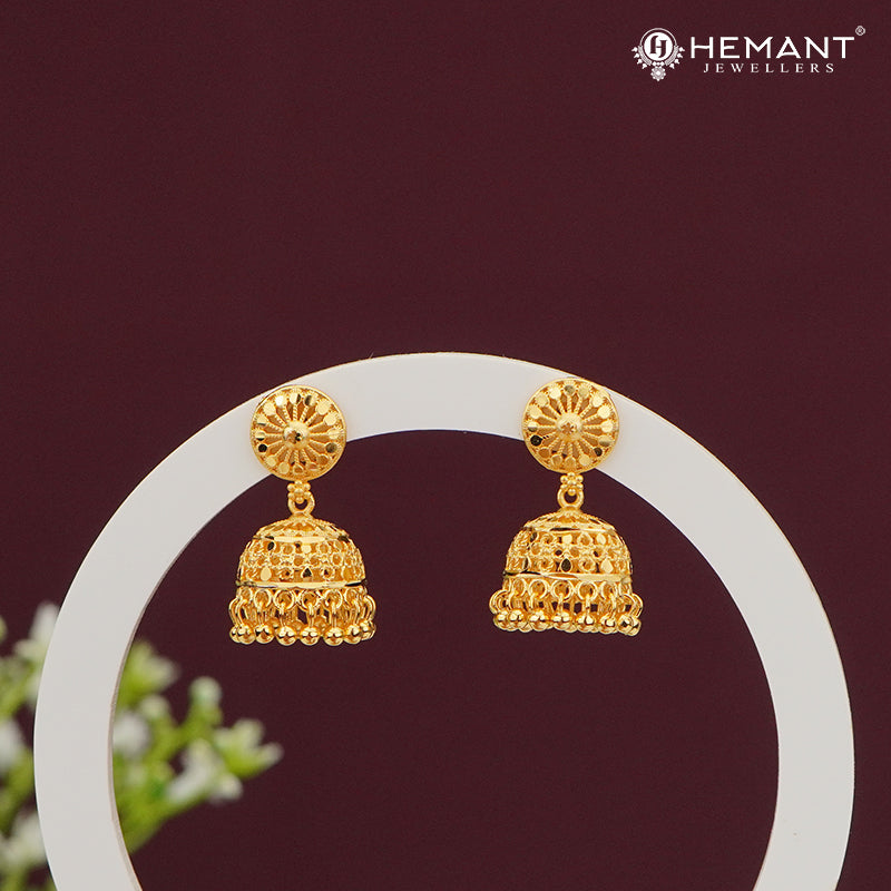Forming Gold Dome Jhumka Earrings with Sunburst Stud – Traditional Design 2006