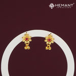 Micro Gold Plated Bakuli Flower Ear Tops with Red Stone – 2112