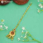 Peacock Shaped Maang Tikka with Pink-Green Stones – 2208
