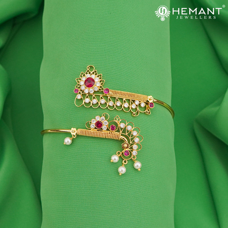 Traditional Maharashtrian Kolhapuri Micro Gold Plated Pipe Bajuband 2297