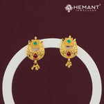 Micro Gold Plated Traditional Arch Earrings with Red-Green Stones – 2417