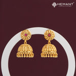 Forming Gold Jhumka Earrings with Red Stone – Traditional Dome Design 246