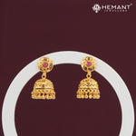 Forming Gold Jhumka Earrings with Floral Red Stone Stud – Traditional Dome Design 2476