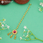 Traditional Maharashtrian Kolhapuri Micro Gold Plated Bindi Flower 3 Ghas (Maang Tikka)