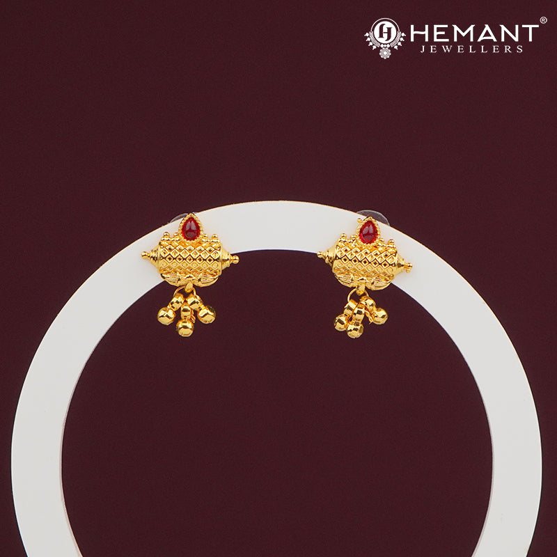 Micro Gold Plated Taviz Earrings with Red Stone Accent – 2845