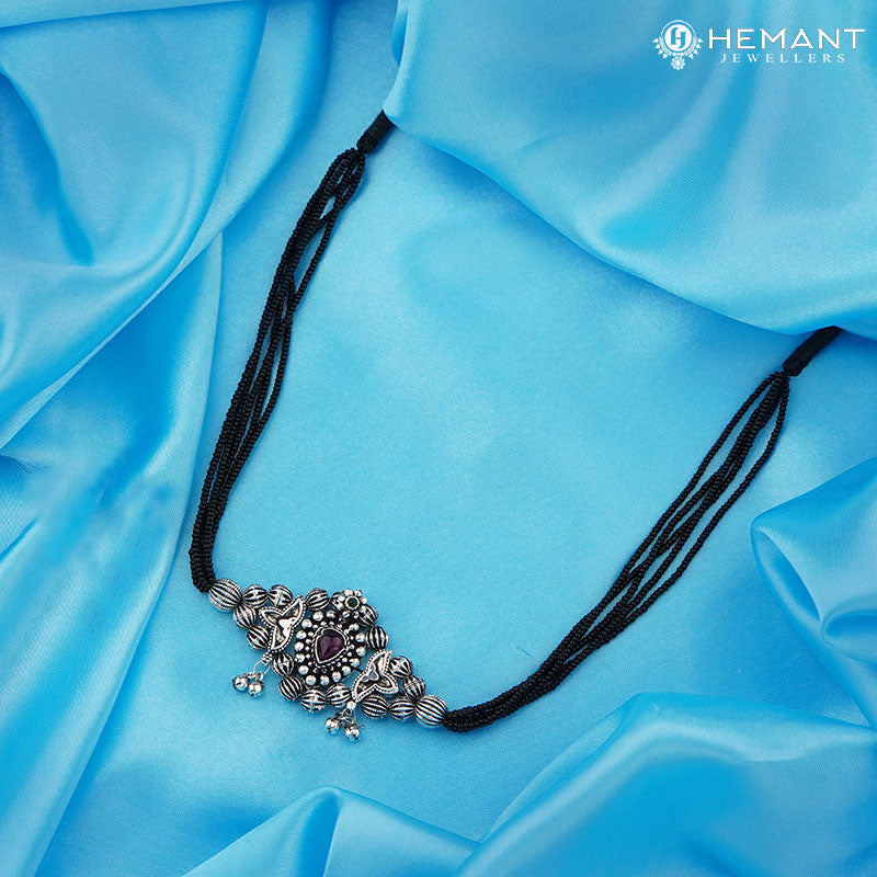 Traditional Maharashtrian Kolhapuri Mangalsutra Belpan Silver(Oxidized)