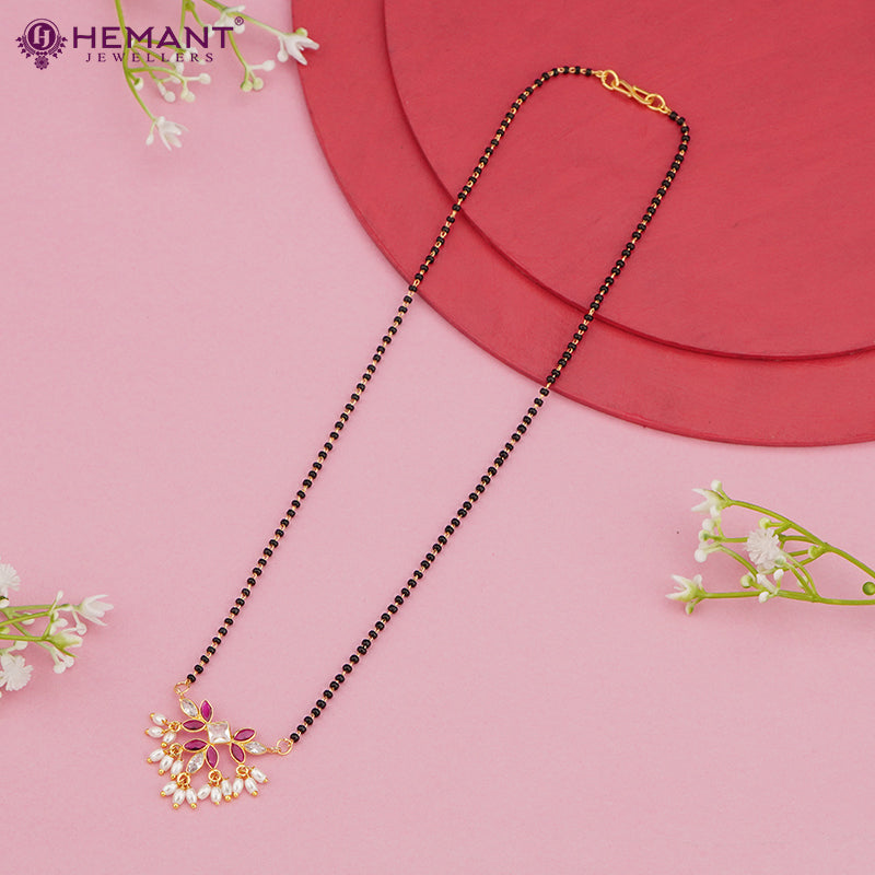 Elegant Gold-Plated Short Mangalsutra with Delicate Beaded Chain & Pendant 3170