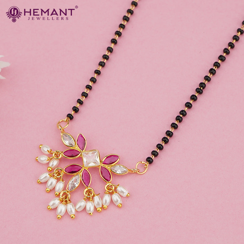 Elegant Gold-Plated Short Mangalsutra with Delicate Beaded Chain & Pendant 3170