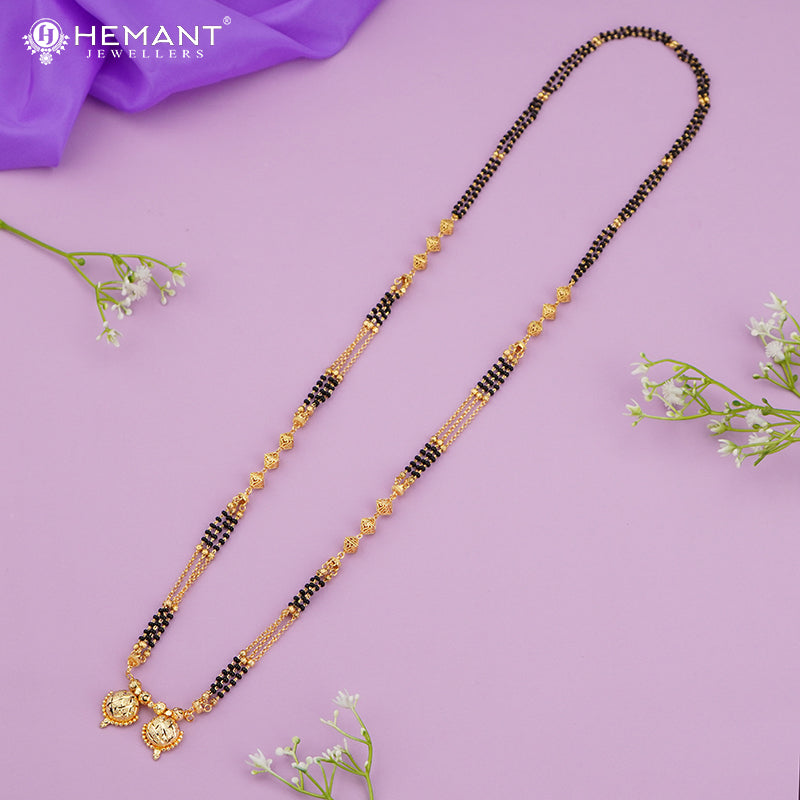 Gold-Plated Multi-Strand Mangalsutra with Wati/Vati Pendants โ Black & Gold Beaded Design 3253
