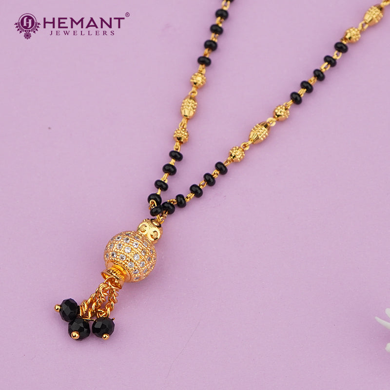Elegant Gold-Plated with Cubic Zirconia Bead Short Mangalsutra – 3270