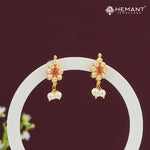 Traditional Pearl Drop Earrings with Red Stone Center – 3319