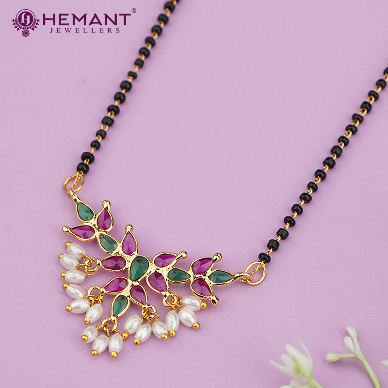 Elegant Gold-Plated Short Mangalsutra with Delicate Beaded Chain & Pendant 3350