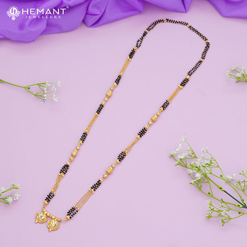 Gold-Plated Multi-Strand Mangalsutra with Wati/Vati Pendants β Black & Gold Beaded Design