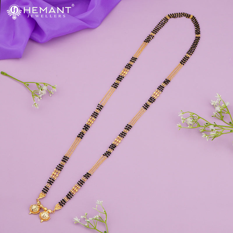 Gold-Plated Multi-Strand Mangalsutra with Wati/Vati Pendants โ Black & Gold Beaded Design 3356