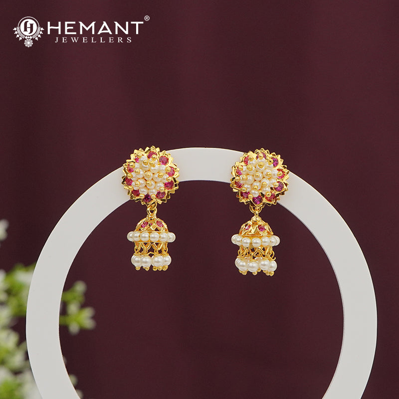 Traditional Maharashtrian Kolhapuri Pearl Tops/Earrings with Zumka - 3366