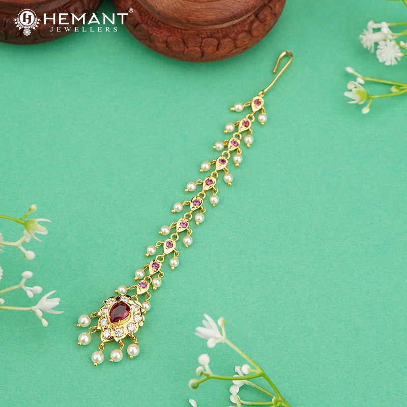 Traditional Maharashtrian Kolhapuri Micro Gold Plated Bindi Paan (Maang Tikka)