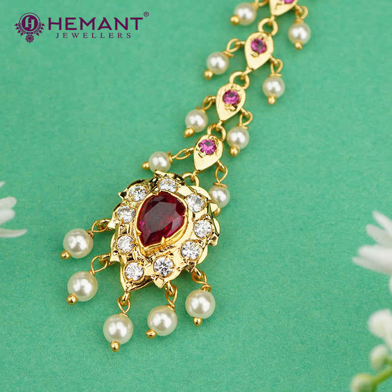 Traditional Maharashtrian Kolhapuri Micro Gold Plated Bindi Paan (Maang Tikka)