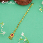 Sunburst Maang Tikka with Red Stone & Golden Ball Danglers – 3496