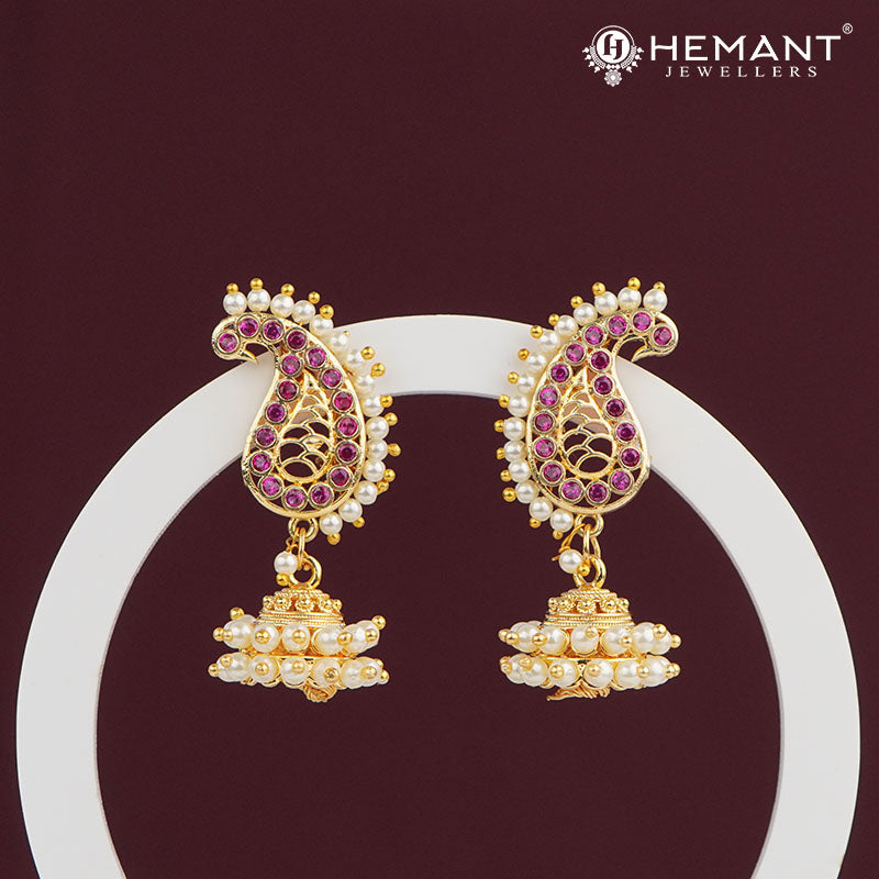 Japan Cultured Pearl-Studded Peacock Jhumka Earrings 3501