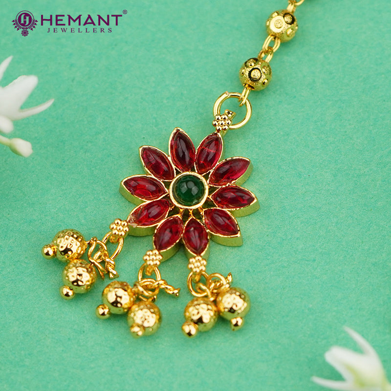 Traditional Maharashtrian Kolhapuri Micro Gold Plated Flower Markish (Maang Tikka)