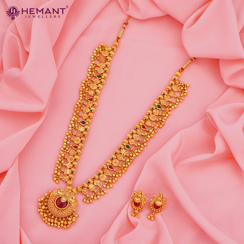 Traditional Maharashtrian Kolhapuri Antique Finish Saaj Geru 4 Panadi 23 Pan Saj Laxmi RG A (with earrings)
