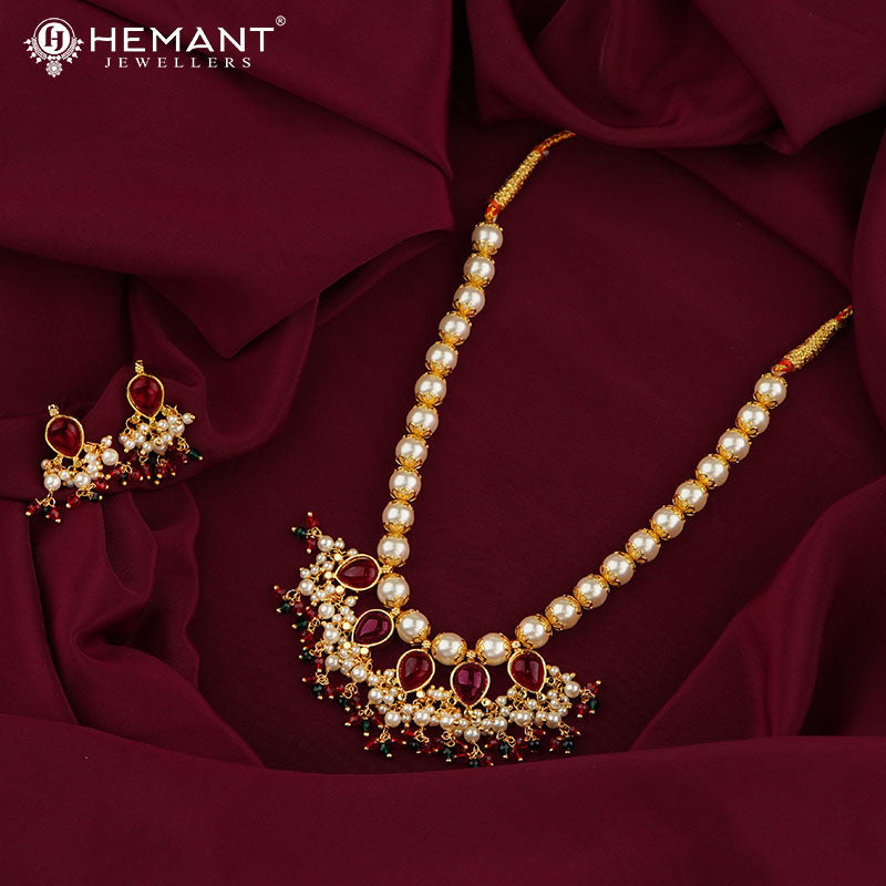 Traditional Maharashtrian Moti Mala 8 MM 5 Panadi (with earrings)