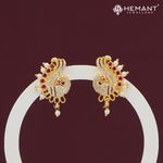 Peacock-Inspired American Diamond Earrings with Pearl Highlights – 3832