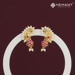 Peacock Design Stud Earrings with Ruby Stones & Pearl Detailing – 3833