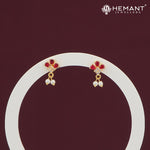 Floral Ruby Stone Stud Earrings with Pearl Drops – 3834