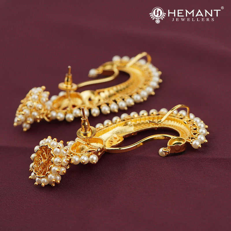 Peacock Style Kan Earrings with pearls