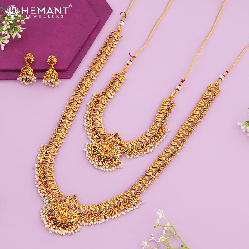South Indian Temple Necklace Set Combo | Premium Gold Plated Bridal Set 3924