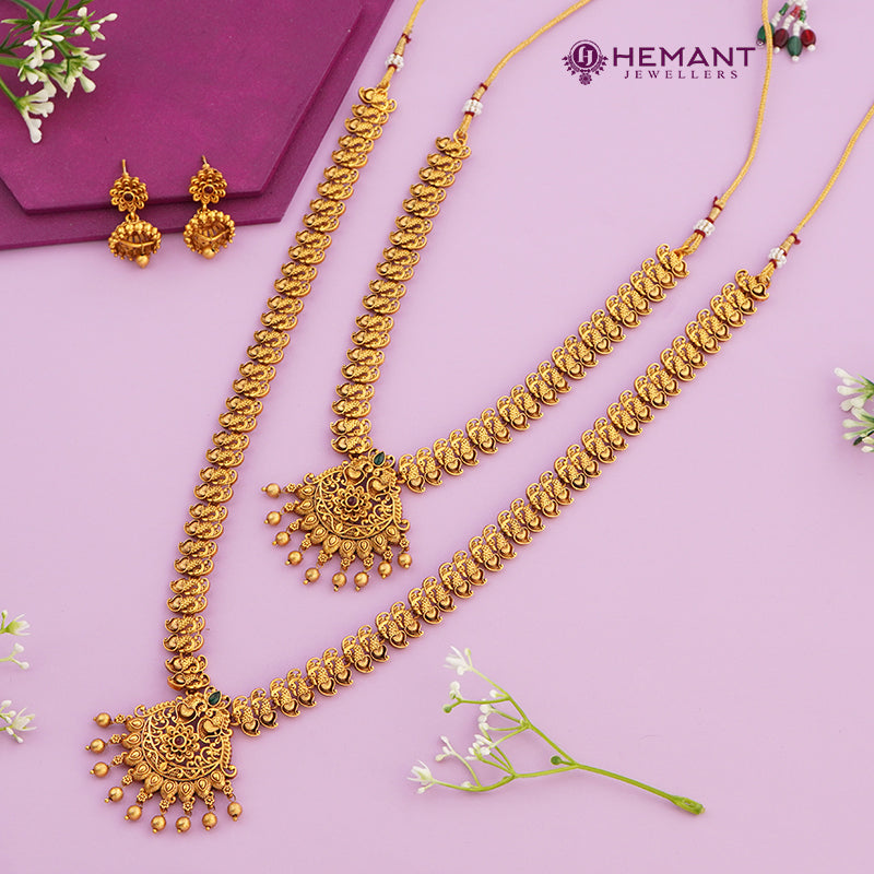 South Indian Temple Necklace Set Combo | Premium Gold Plated Bridal Set 3925