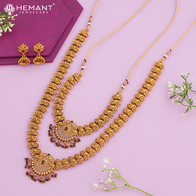 South Indian Temple Necklace Set Combo | Premium Gold Plated Bridal Set 3928