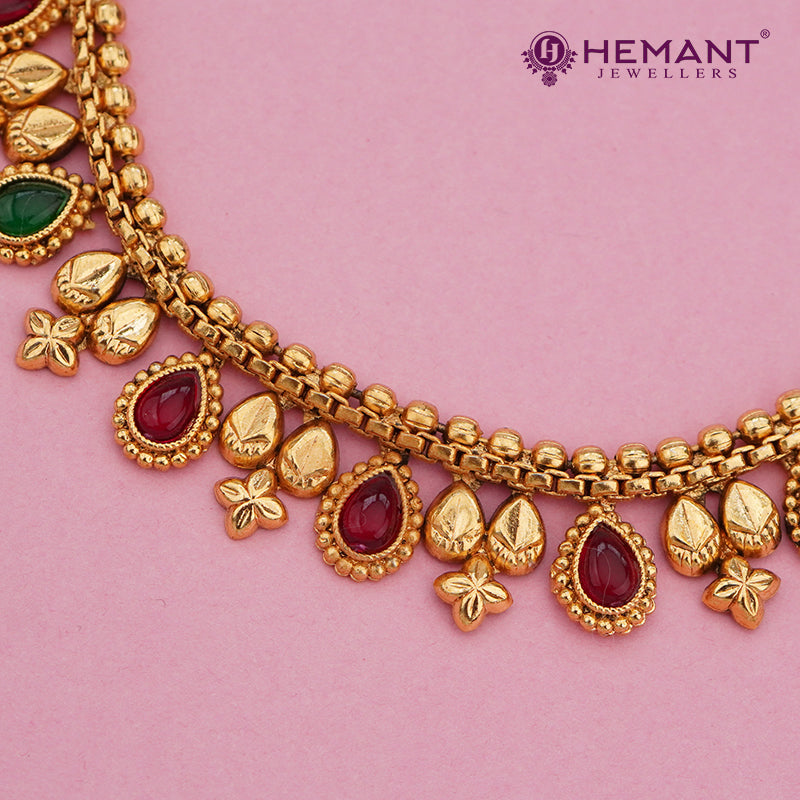 Elegant Layered Leaf Design Droplet Necklace Set 3923-46