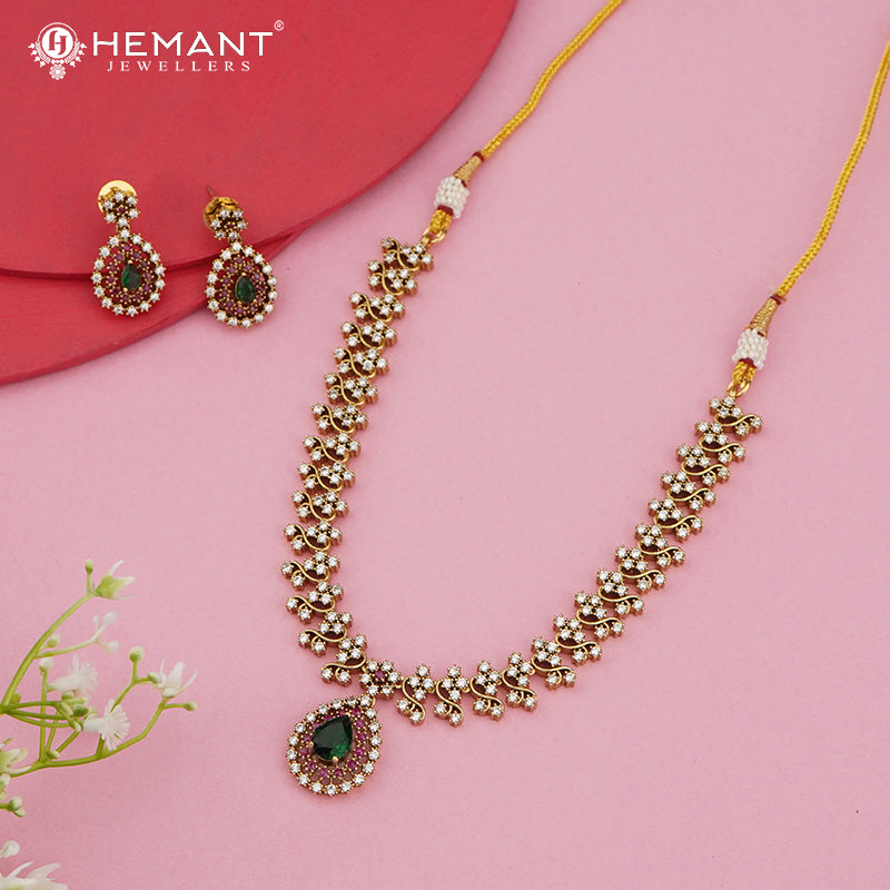 Bridal-Style AD Pendant Necklace Set – Tear-Drop Stone Design 3966-68