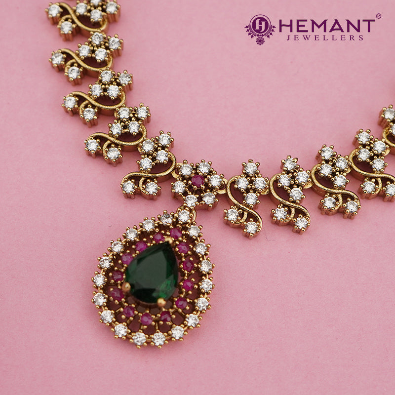 Bridal-Style AD Pendant Necklace Set – Tear-Drop Stone Design 3966-68