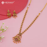 Temple-Style Laxmi Pendant Haar with Red-Green Stonework & Earrings 4038